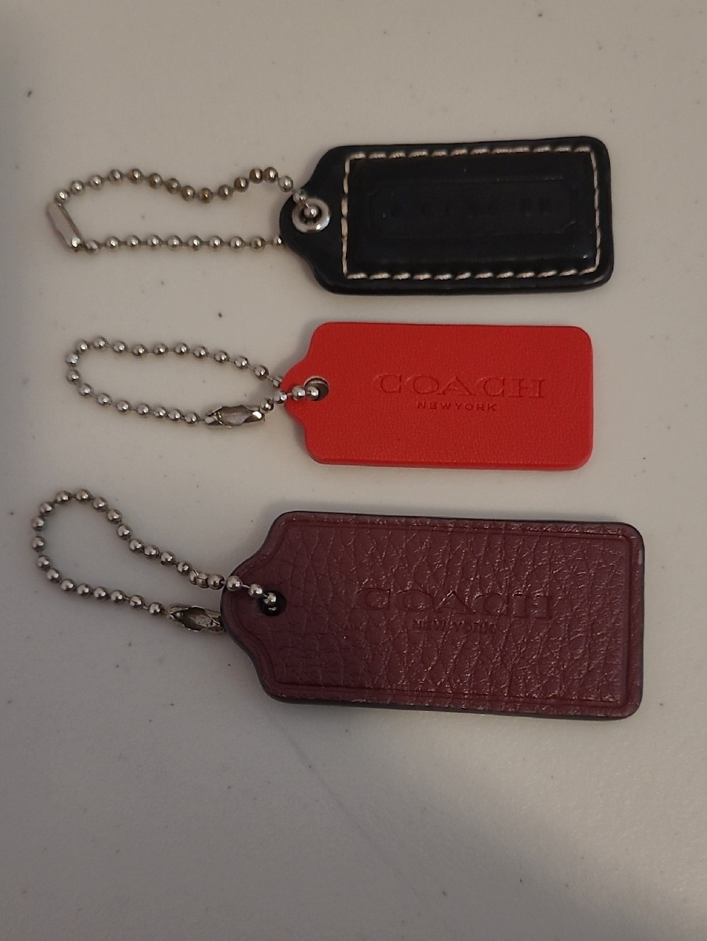 COACH Leather Bag Tags - Black, Red, Burgundy